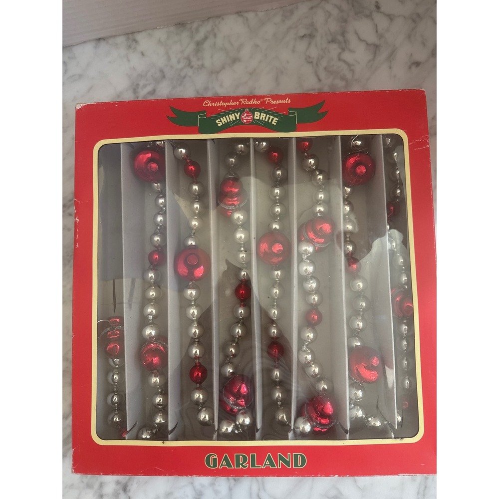Christopher Radko Shiny Brite Red Silver Glass Bead Christmas Garland 2011 Boxed
